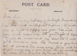 On the back of postcard of Joseph William THOMAS in hospital uniform